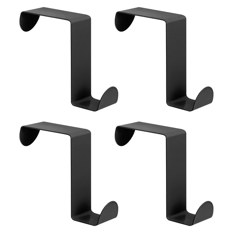 Over the Door Hooks, 4pcs - Stainless Steel Door Hangers Hooks, S-Shaped Double Hooks for Hanging Clothes, Hats, Towels (Black)