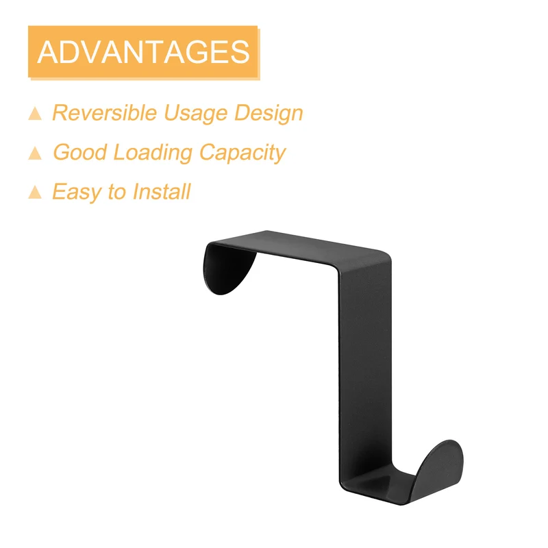 Over the Door Hooks, 4pcs - Stainless Steel Door Hangers Hooks, S-Shaped Double Hooks for Hanging Clothes, Hats, Towels (Black)