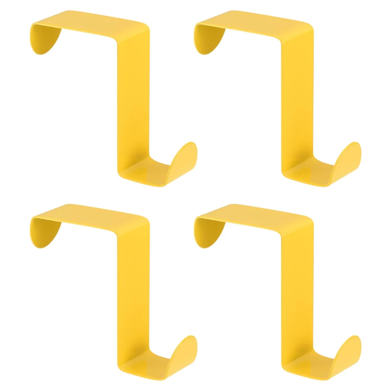 Over the Door Hooks, 4pcs - Stainless Steel Door Hangers Hooks, S-Shaped Double Hooks for Hanging Clothes, Hats, Towels (Yellow)