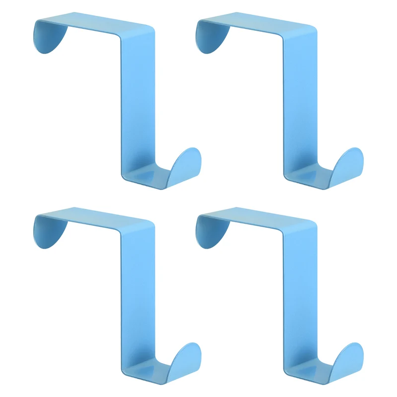 Over the Door Hooks, 4pcs - Stainless Steel Door Hangers Hooks, S-Shaped Double Hooks for Hanging Clothes, Hats, Towels (Blue)