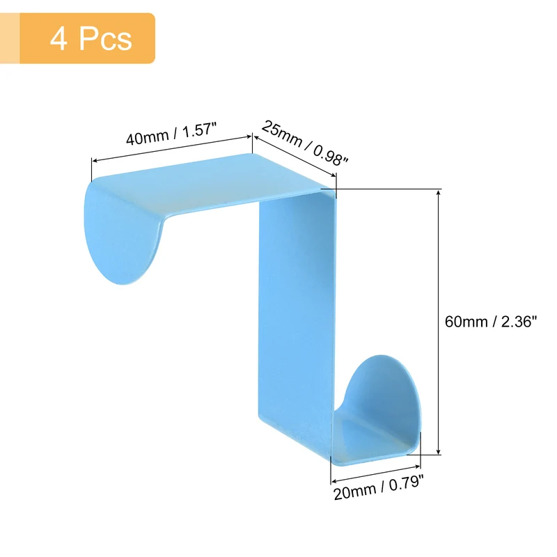 Over the Door Hooks, 4pcs - Stainless Steel Door Hangers Hooks, S-Shaped Double Hooks for Hanging Clothes, Hats, Towels (Blue)