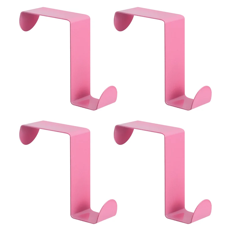 Over the Door Hooks, 4pcs - Stainless Steel Door Hangers Hooks, S-Shaped Double Hooks for Hanging Clothes, Hats, Towels (Pink)