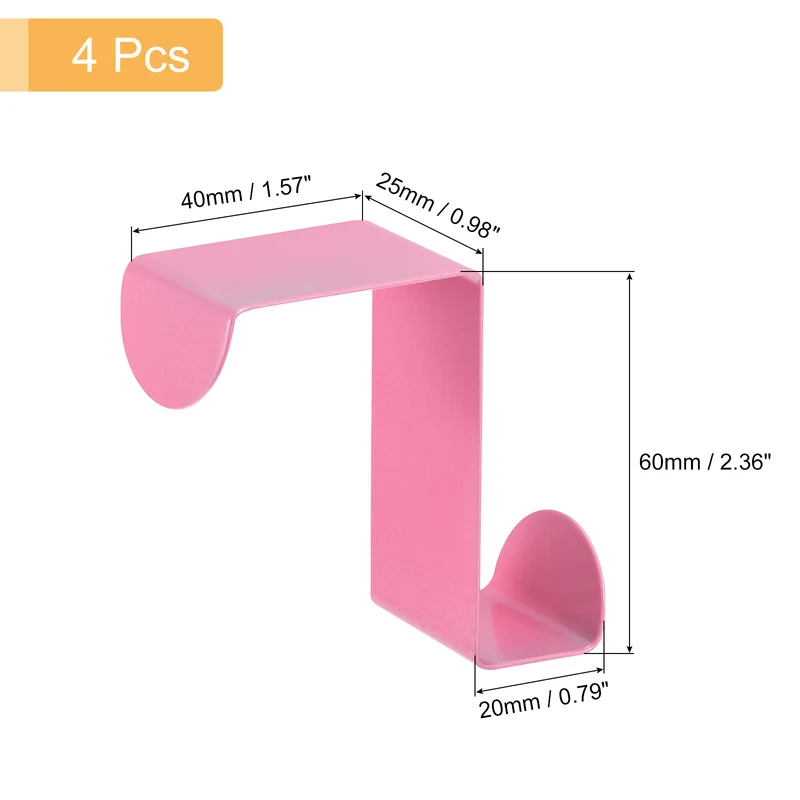 Over the Door Hooks, 4pcs - Stainless Steel Door Hangers Hooks, S-Shaped Double Hooks for Hanging Clothes, Hats, Towels (Pink)