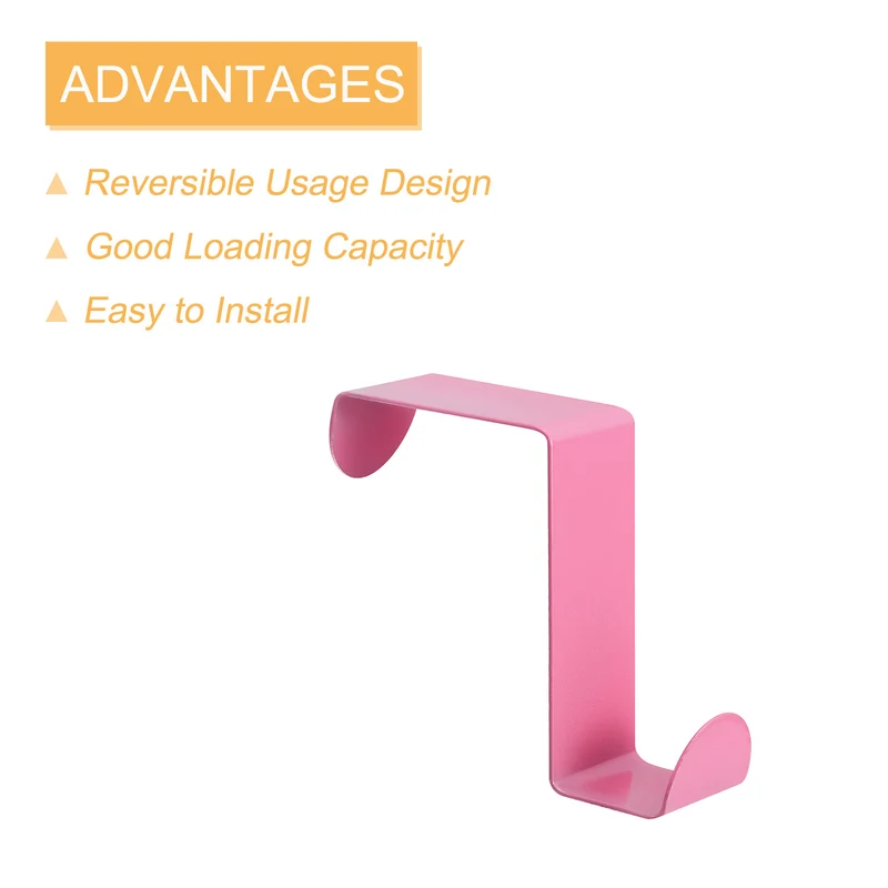 Over the Door Hooks, 4pcs - Stainless Steel Door Hangers Hooks, S-Shaped Double Hooks for Hanging Clothes, Hats, Towels (Pink)