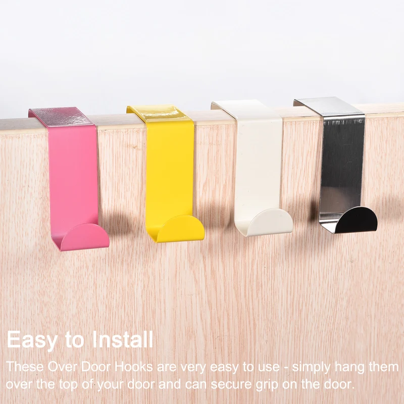Over the Door Hooks, 4pcs - Stainless Steel Door Hangers Hooks, S-Shaped Double Hooks for Hanging Clothes, Hats, Towels (Pink)