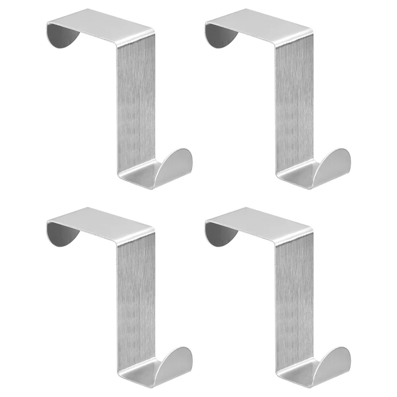 Over the Door Hooks, 4pcs - Stainless Steel Door Hangers Hooks, S-Shaped Double Hooks for Hanging Clothes, Hats, Towels (Silver)