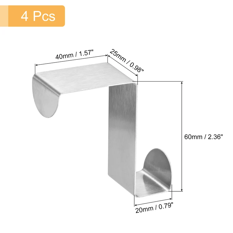 Over the Door Hooks, 4pcs - Stainless Steel Door Hangers Hooks, S-Shaped Double Hooks for Hanging Clothes, Hats, Towels (Silver)