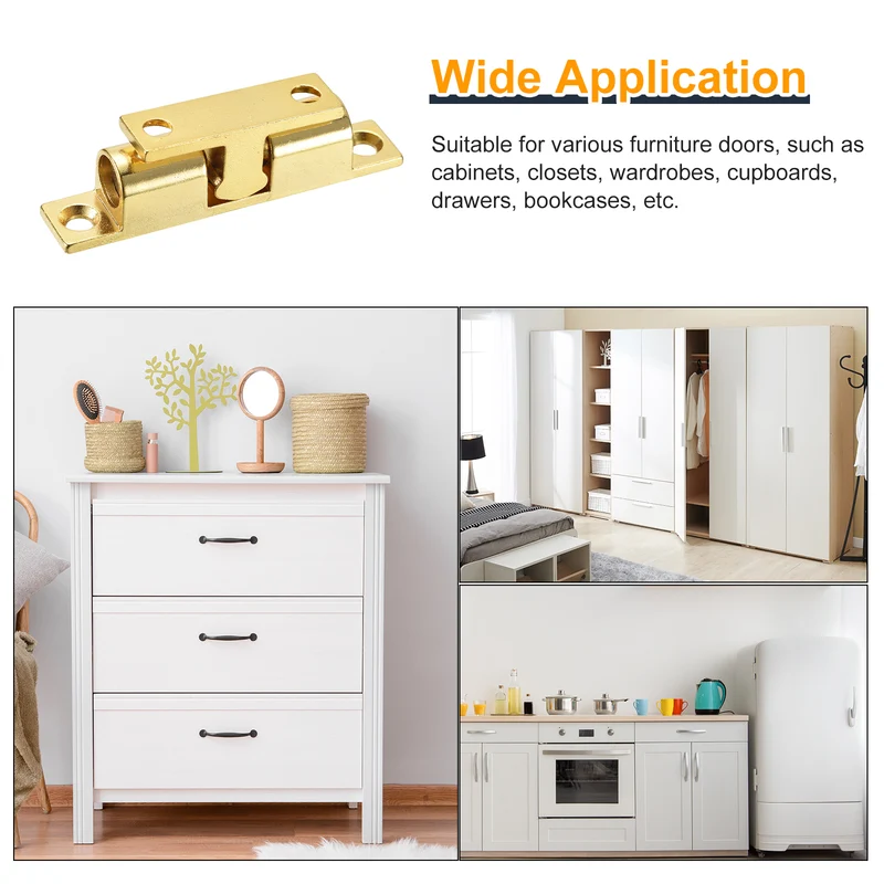 2Pcs 69.2mm Zinc Alloy Double Ball Tension Roller Catch for Cabinet Door Gold
