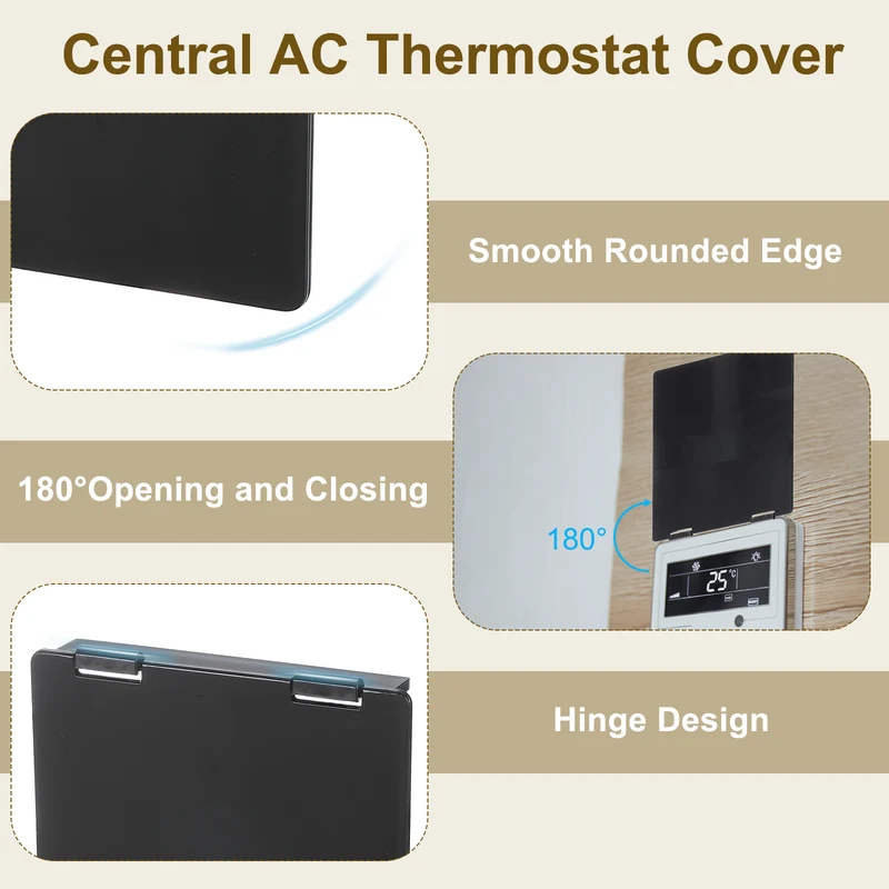 3Pcs 3-7/16" Central AC Thermostat Cover Panel Control Switch Protector, Black