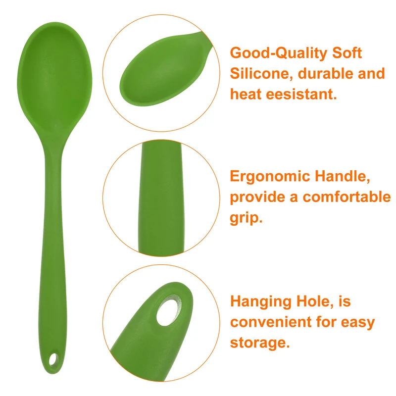 2Pcs Silicone Spoons Heat Resistant Cooking Utensil Mixing Spoon, Olive