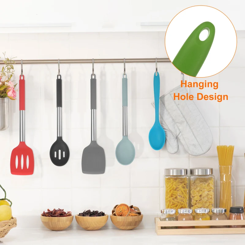 2Pcs Silicone Spoons Heat Resistant Cooking Utensil Mixing Spoon, Olive