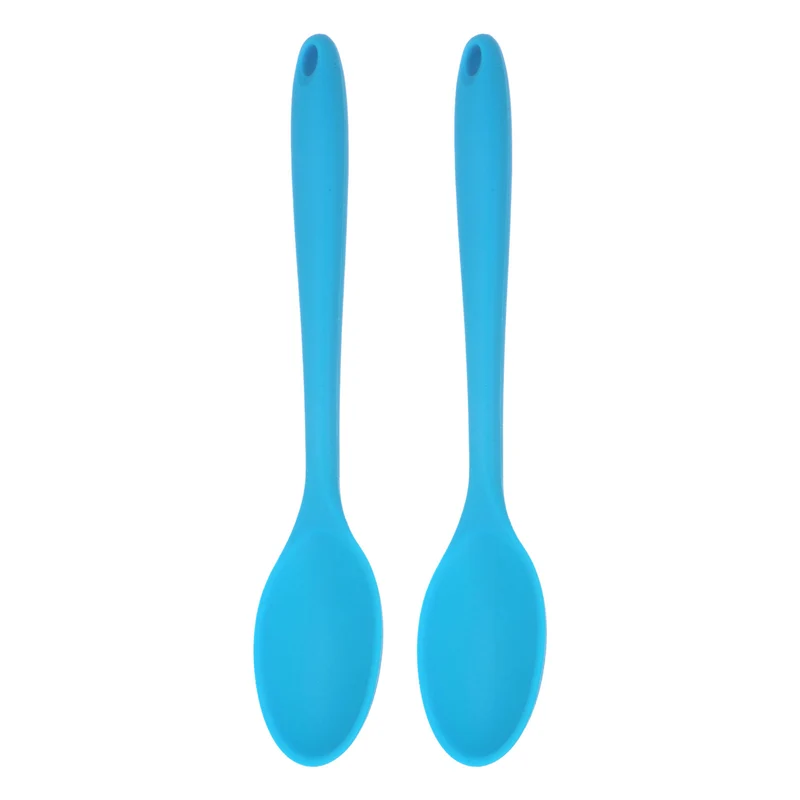 2Pcs Silicone Spoons Heat Resistant Cooking Utensil Mixing Spoon, Blue