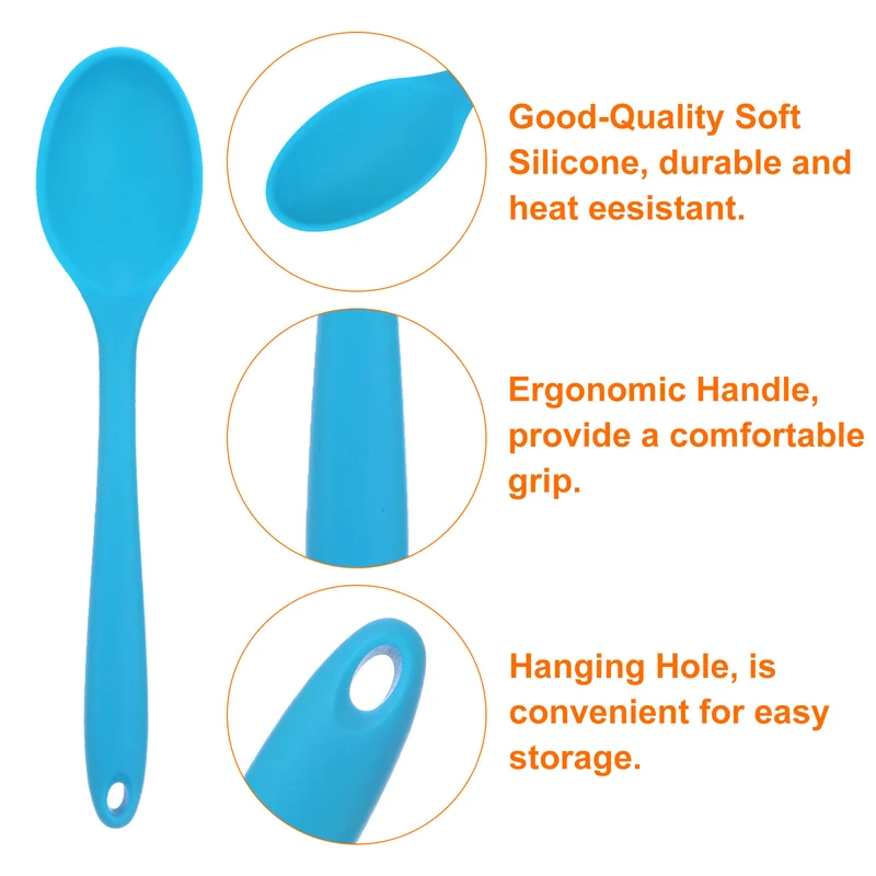2Pcs Silicone Spoons Heat Resistant Cooking Utensil Mixing Spoon, Blue