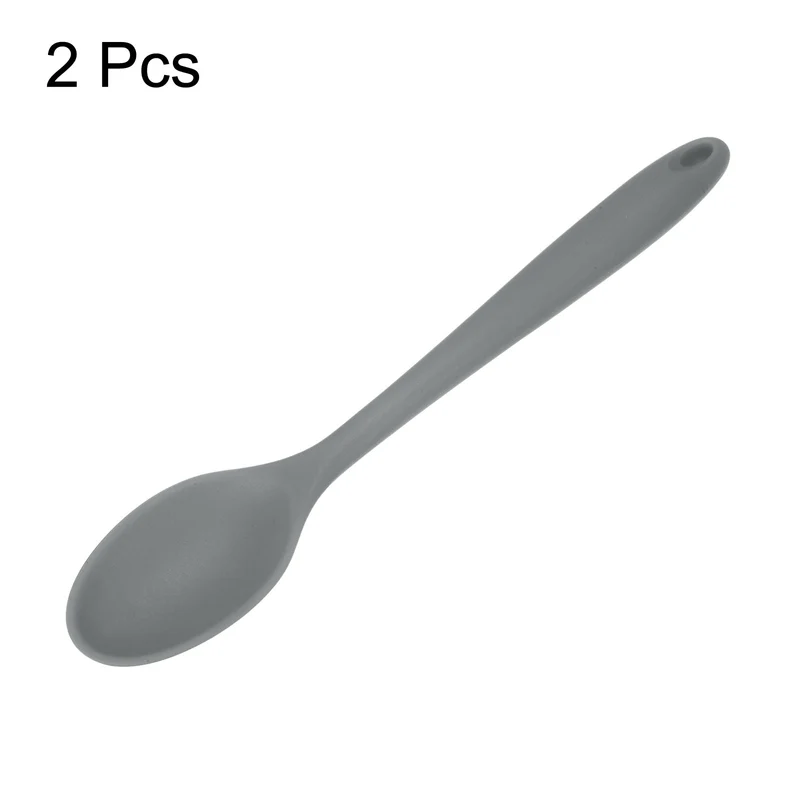 2Pcs Silicone Spoons Heat Resistant Cooking Utensil Mixing Spoon, Grey