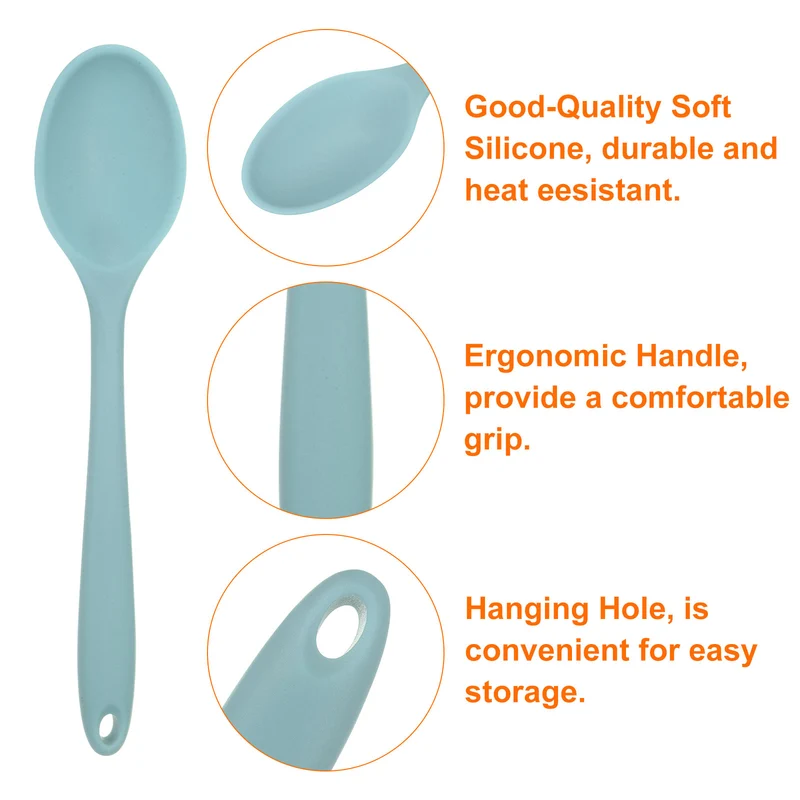 2Pcs Silicone Spoons Heat Resistant Cooking Utensil Mixing Spoon, Light Grey