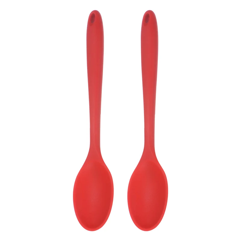 2Pcs Silicone Spoons Heat Resistant Cooking Utensil Mixing Spoon, Red