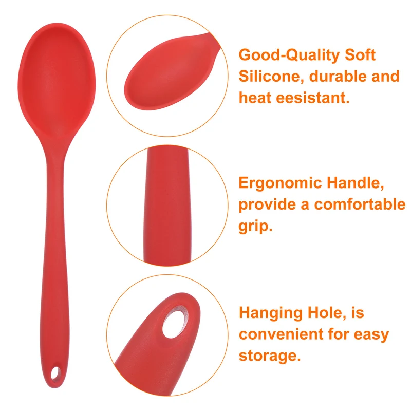 2Pcs Silicone Spoons Heat Resistant Cooking Utensil Mixing Spoon, Red