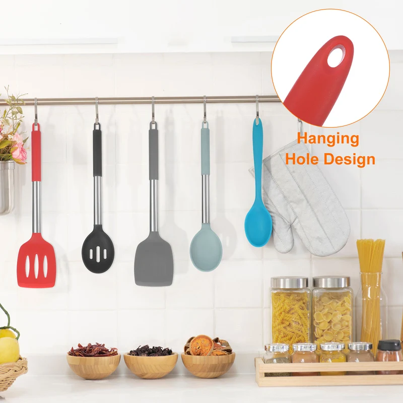2Pcs Silicone Spoons Heat Resistant Cooking Utensil Mixing Spoon, Red