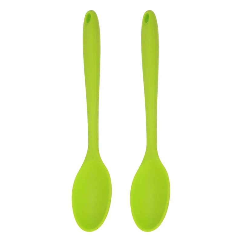 2Pcs Silicone Spoons Heat Resistant Cooking Utensil Mixing Spoon, Light Green