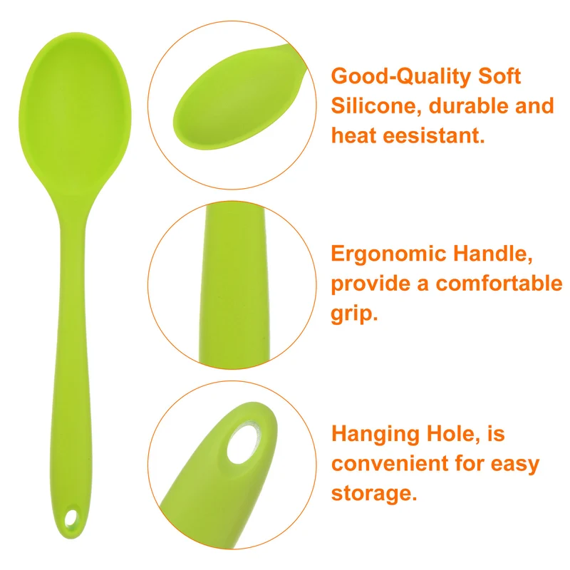 2Pcs Silicone Spoons Heat Resistant Cooking Utensil Mixing Spoon, Light Green