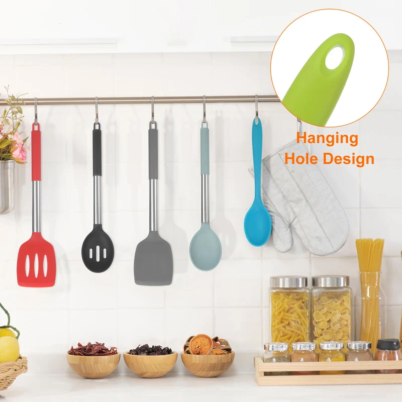 2Pcs Silicone Spoons Heat Resistant Cooking Utensil Mixing Spoon, Light Green