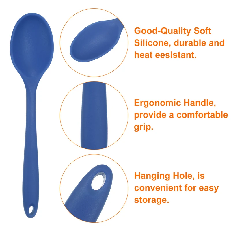 2Pcs Silicone Spoons Heat Resistant Cooking Utensil Mixing Spoon, Navy Blue