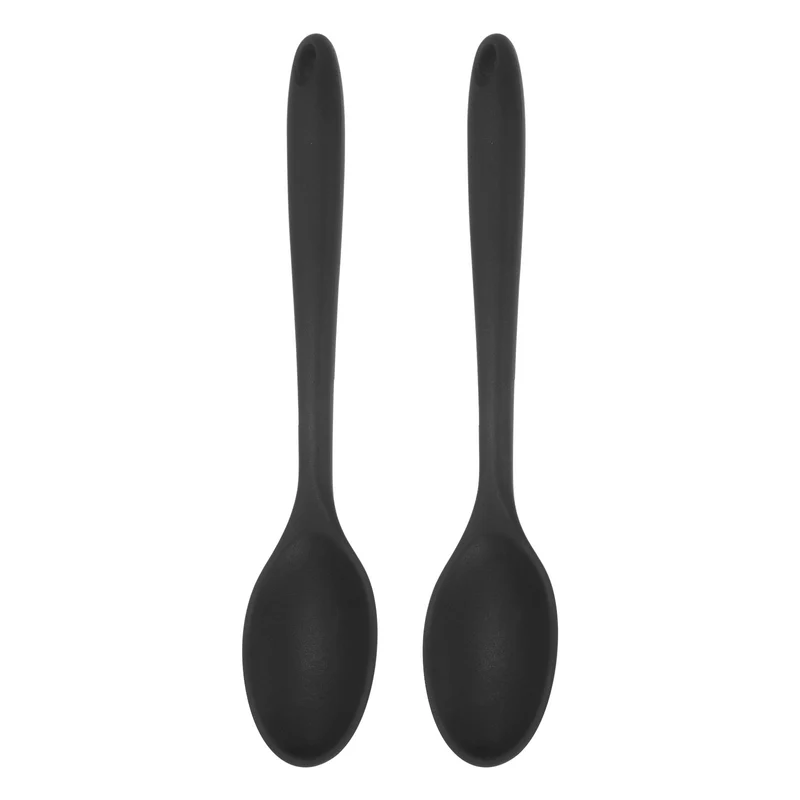 2Pcs Silicone Spoons Heat Resistant Cooking Utensil Mixing Spoon, Black