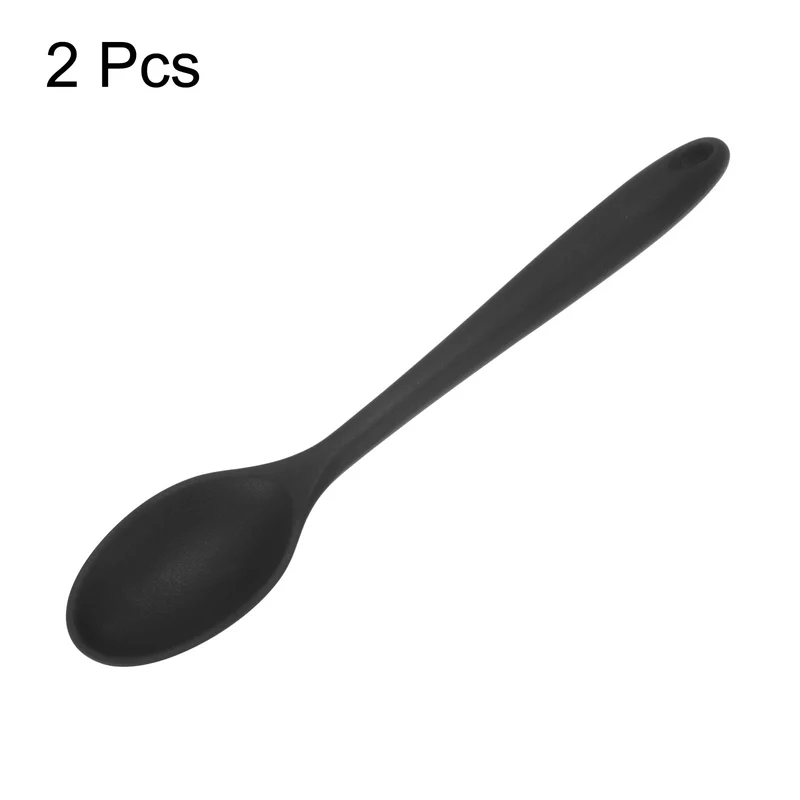 2Pcs Silicone Spoons Heat Resistant Cooking Utensil Mixing Spoon, Black