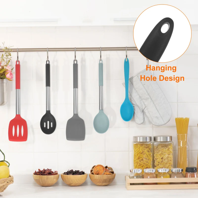 2Pcs Silicone Spoons Heat Resistant Cooking Utensil Mixing Spoon, Black