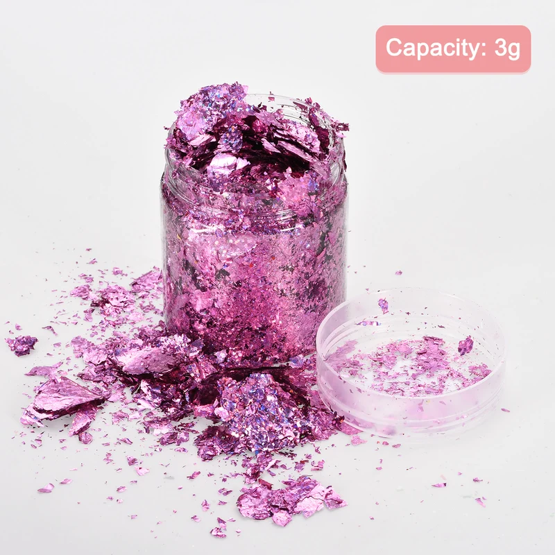 Gold Foil Flakes for Resin, 3g Metallic Foil Flakes for Nail Art, Purple Pink
