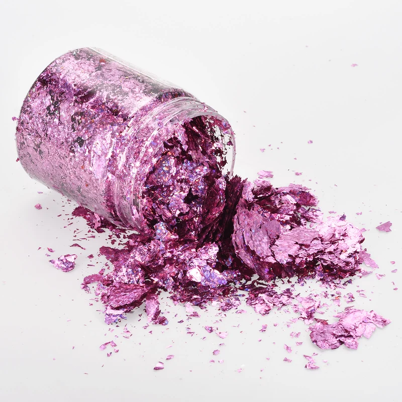 Gold Foil Flakes for Resin, 3g Metallic Foil Flakes for Nail Art, Purple Pink