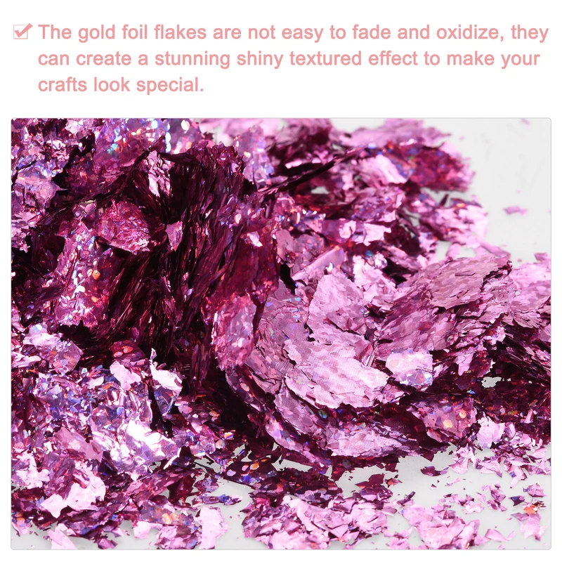 Gold Foil Flakes for Resin, 3g Metallic Foil Flakes for Nail Art, Purple Pink