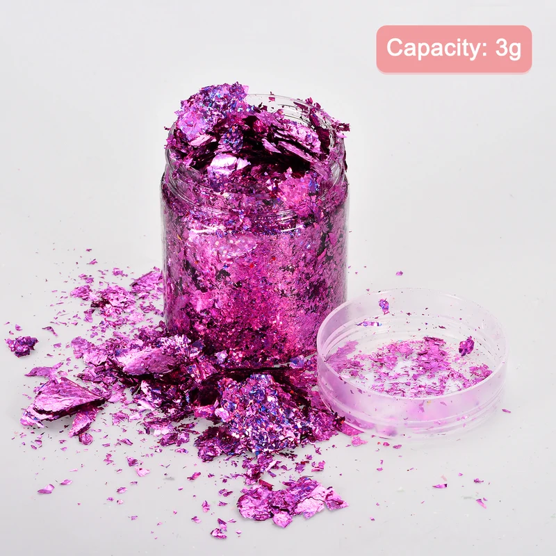 Gold Foil Flakes for Resin, 3g Metallic Foil Flakes for Nail Art, Purple Red