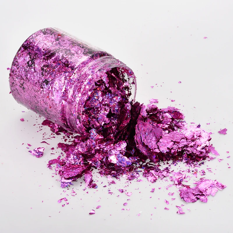 Gold Foil Flakes for Resin, 3g Metallic Foil Flakes for Nail Art, Purple Red