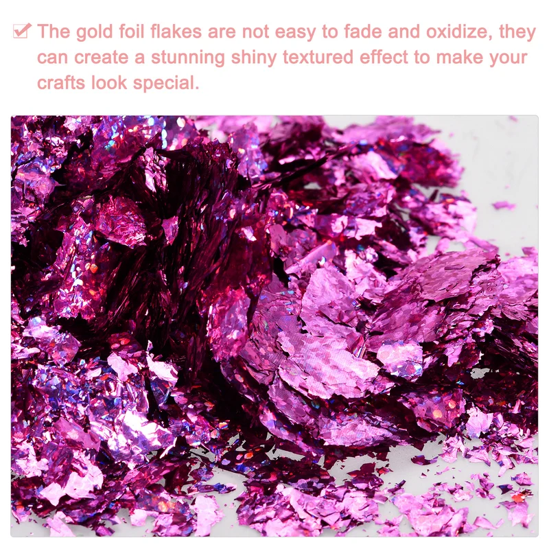 Gold Foil Flakes for Resin, 3g Metallic Foil Flakes for Nail Art, Purple Red
