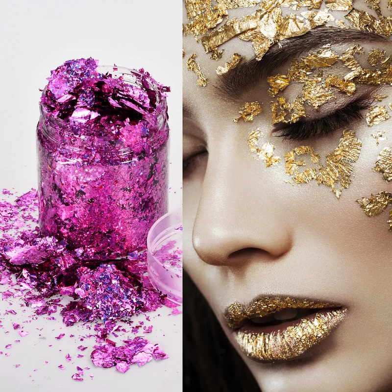 Gold Foil Flakes for Resin, 3g Metallic Foil Flakes for Nail Art, Purple Red