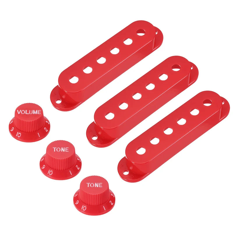 Guitar Control Knobs 1Volume 2Tone 3Pickup Covers Red with White Characters