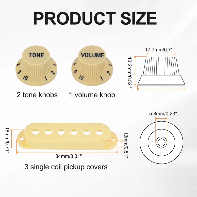 Guitar Control Knobs 1Volume 2Tone 3Pickup Covers Yellow with Black Characters