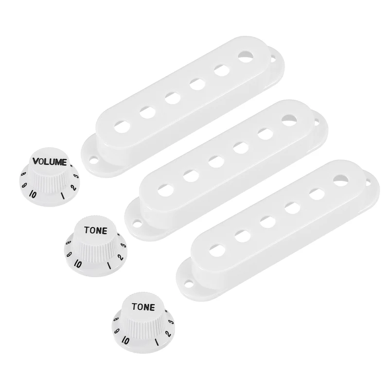 Guitar Control Knobs 1Volume 2Tone 3Pickup Covers, White with Black Characters