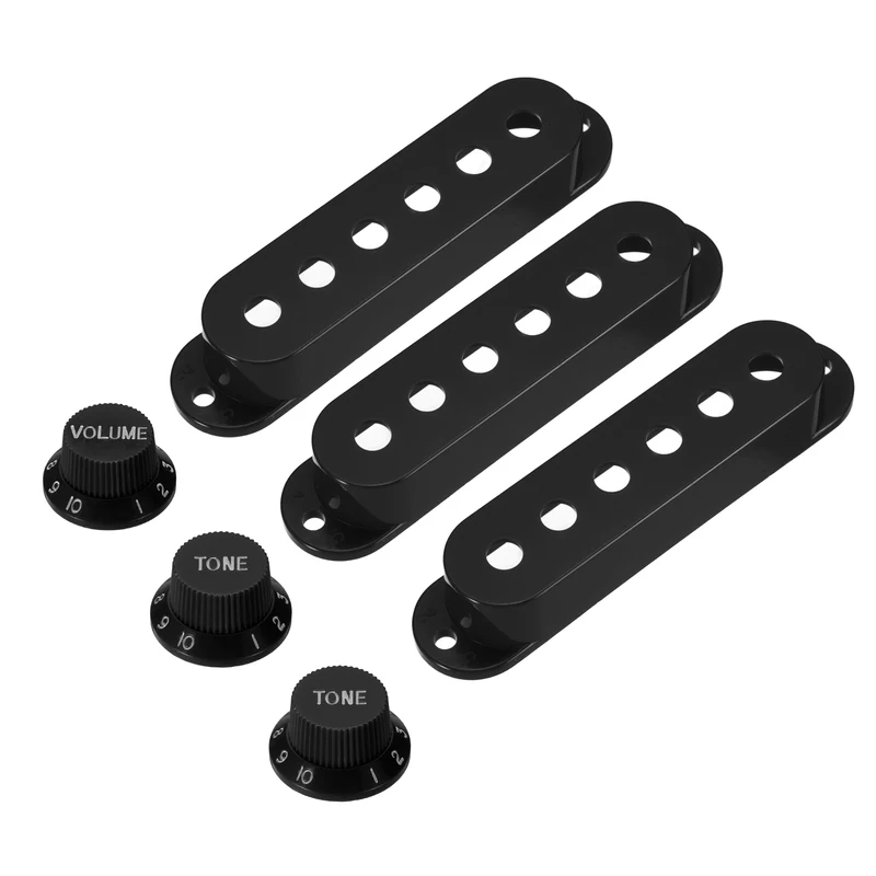 Guitar Control Knobs 1Volume 2Tone 3Pickup Covers Black with White Characters