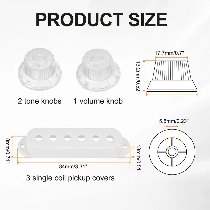 Guitar Control Knobs 1Volume 2Tone 3Pickup Covers Transparent