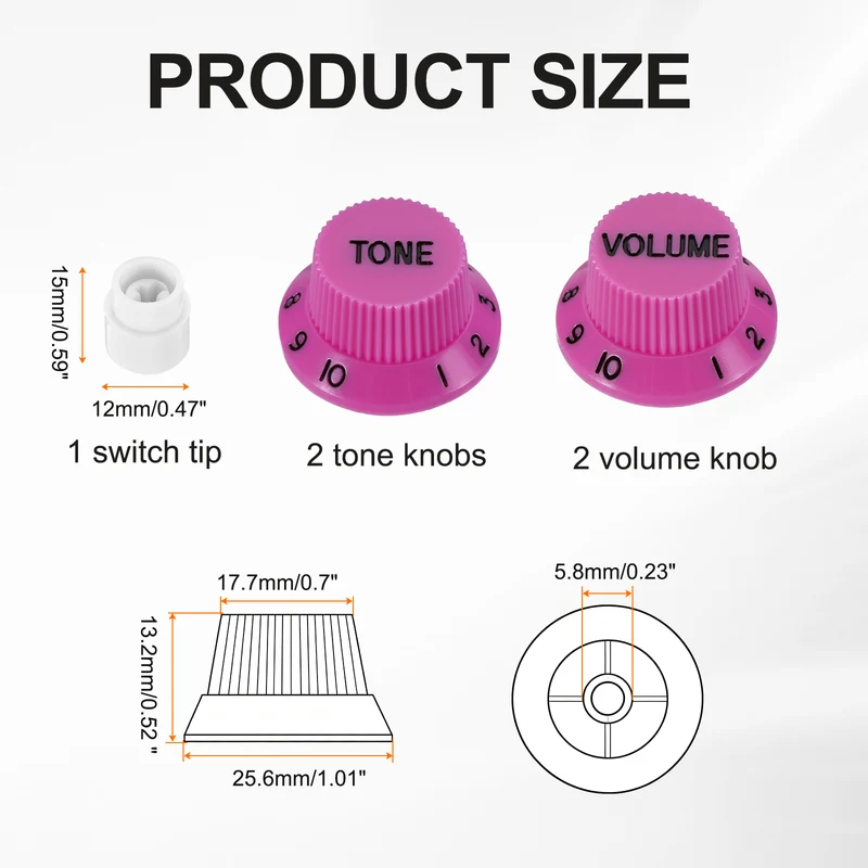 Guitar Control Knobs 2Volume 2Tone 1Switch Tip Purple with Black Characters