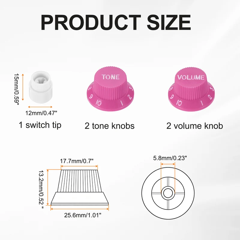 Guitar Control Knobs 2Volume 2Tone 1Switch Tip Purple with White Characters