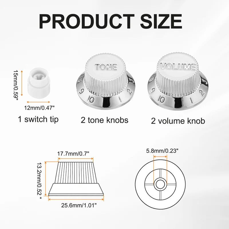Guitar Control Knobs 2Volume 2Tone 1Switch Tip Silver