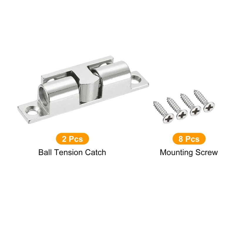 2Pcs 69.2mm Zinc Alloy Double Ball Tension Roller Catch for Cabinet Door, Silver