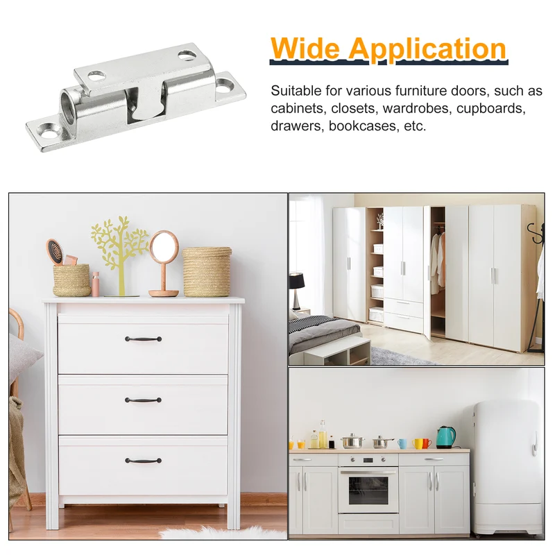 2Pcs 69.2mm Zinc Alloy Double Ball Tension Roller Catch for Cabinet Door, Silver