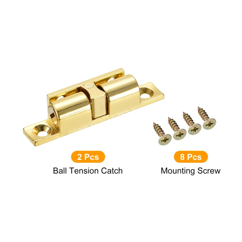 2Pcs 58.5mm Zinc Alloy Double Ball Tension Roller Catch for Cabinet Door Gold