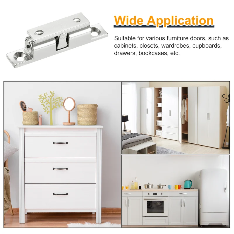 58.5mm Zinc Alloy Double Ball Tension Roller Catch for Cabinet Door Silver