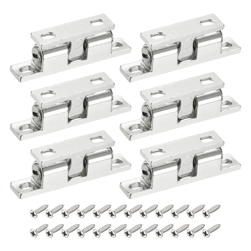 6Pcs 49mm Zinc Alloy Double Ball Tension Roller Catch for Cabinet Door, Silver