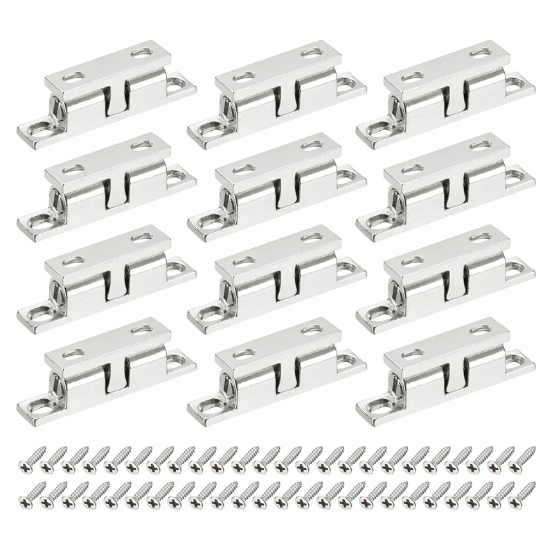 12Pcs 43mm Zinc Alloy Double Ball Tension Roller Catch for Cabinet Door Silver